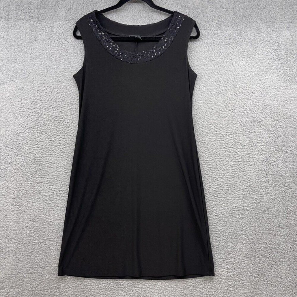 R&M Richards Black A-Line Dress Sleeveless Sequin Trim Scoop Neck Women Size 6